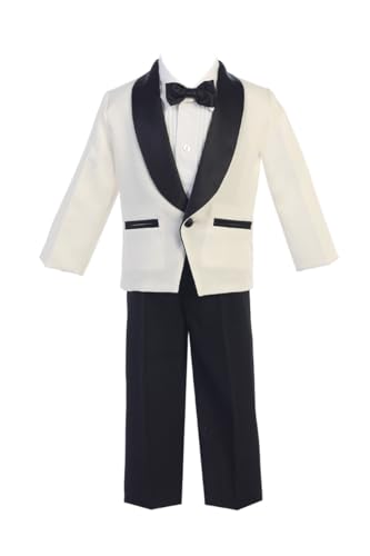 Lito Childrens Wear Ivory & Black Dinner Jacket w/Pants 4 PC Tuxedo