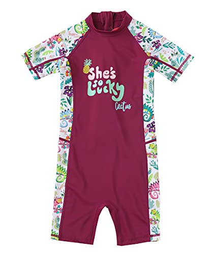 M2C Boys Girls One Piece Water Sport Short Swimsuit UPF 50+ Rash Guard, Forest Burgundy, 5-6 Years