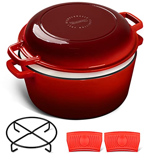 MICHELANGELO 5 Qt Dutch Oven, Enameled Cast Iron Dutch Oven Pot with Lid, Double Enamel Dutch Oven Pot, 5 Quart Dutch Oven for Bread Baking, Medium Dutch Oven Set with Silicone Mats and Steel Stand