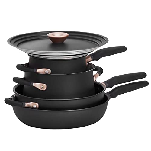 Meyer Accent Series Hard Anodized Cookware Set | Kitchen Set | Nonstick Cookware Set | Induction Cookware Set | Stainless Steel Cookware | Cooking Set for Kitchen, 6 Piece, Matte Black