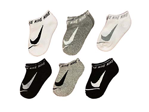 Nike Kid`s Swoosh Cushioned No Show Training Socks 6 Pack (Black(BN0472--42)/Grey/White, 5-7 (Little Kids)), White