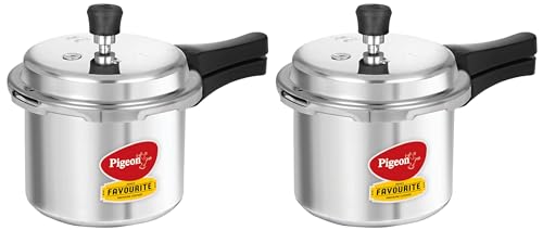 Pigeon By Stovekraft Favourite Aluminium Pressure Cooker with Outer Lid Gas Stove Compatible 3 Litre Capacity for Healthy Cooking (Silver) (Pack of 2)