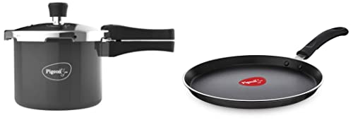 Pigeon Hard Anodised Pressure Cooker Outer Lid with Induction Base 3 Litre & Pigeon by Stovekraft Special Non-Stick Aluminium Flat Tawa, Black (27cm)