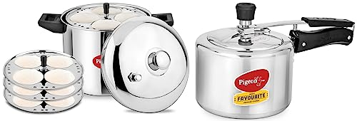 Pigeon Idly Maker 4 Plates Compatible with Induction and Gas Stove & Pigeon by Stovekraft 12091 Favourite Aluminum Induction Base Pressure Cooker with Inner Lid, 3 Litres, Silver