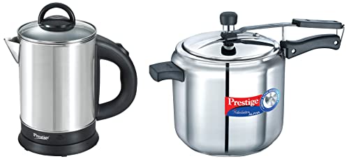 Prestige Nakshatra Alpha Stainless Steel Pressure Cooker, 7 Litres And Pkgss 1.7L 1500W Electric Kettle (Stainless Steel) Combo, 7 Liter