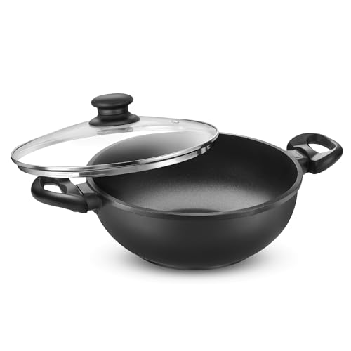 Prestige Omega Die-Cast Plus Aluminium Non-Stick Kadai 24 Cm with Glass Lid