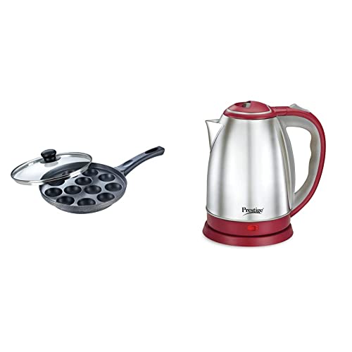 Prestige Omega Select Plus Non-Stick Aluminum Paniyarakkal with Lid (240 mm, Black)- Gas Top Compatible only with PKOSS 1.8 L Kettle, Red