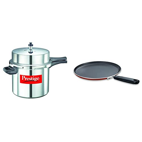 Prestige Popular Aluminium Pressure Cooker, 12 Litres, Silver + Prestige Omega Deluxe Omni Tawa 250 Combo, 12 Liter