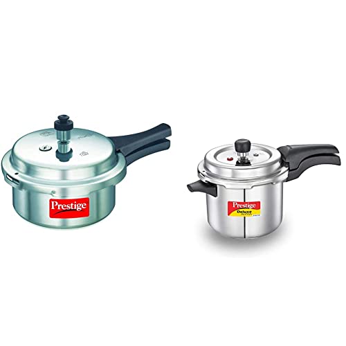 Prestige Popular Aluminium Pressure Cooker, 2 Litres, Silver + Prestige Svachh Deluxe Alpha 3.5 Litre Stainless Steel Pressure Cooker