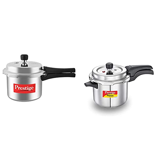 Prestige Popular Aluminium Pressure Cooker, 3 Litres, Silver + Prestige Svachh Deluxe Alpha 3.5 Litre Stainless Steel Pressure Cooker