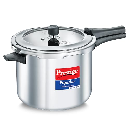 Prestige Popular Svachh Spillage Control Stainless Steel Outer Lid Pressure Cooker 7.5L Gas & Induction Compatible|5 Years Warranty|Silver