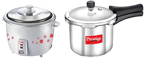 Prestige Prwo 1.8-2 700-Watts Delight Electric Rice Cooker With 2 Aluminium Cooking Pans + Prestige Popular Stainless Steel Pressure Cooker, 2 Litres, Silver, 2 Liter