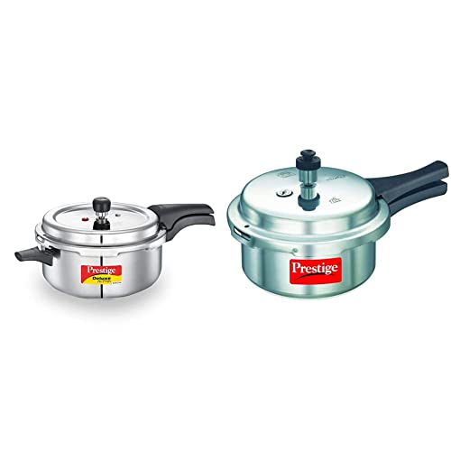 Prestige Svachh, 20255, 5 L, Deep Pressure Pan, with deep lid for Spillage Control + Prestige Popular Aluminium Pressure Cooker, 2 Litres, Silver