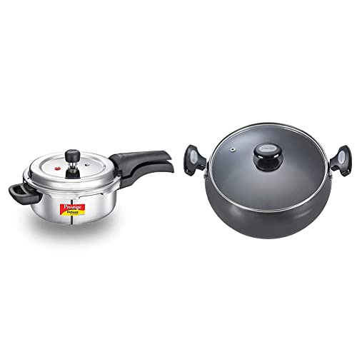 Prestige Svachh Deluxe Alpha 3.0 Litre Stainless Steel Pressure Cooker + Prestige Hard Anodised Cookware Lifetime Induction Base Sauce Pan, 200mm, Black