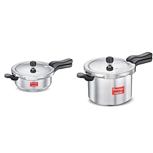 Prestige Svachh Induction Base Aluminium Body Pressure Cooker 3.5 Litre With Deep Lid For Spillage C & Prestige Svachh Induction Base Aluminium Body Pressure Cooker 5 Litre With Deep Lid