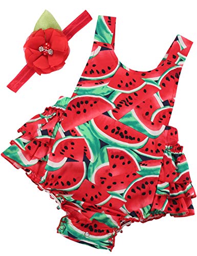 PrinceSasa Baby Girl Clothes Watermelon Floral Ruffles Summer Cake Smash Dress and Headband for Newborn Gifts,A20,13-24 Months(Size L)