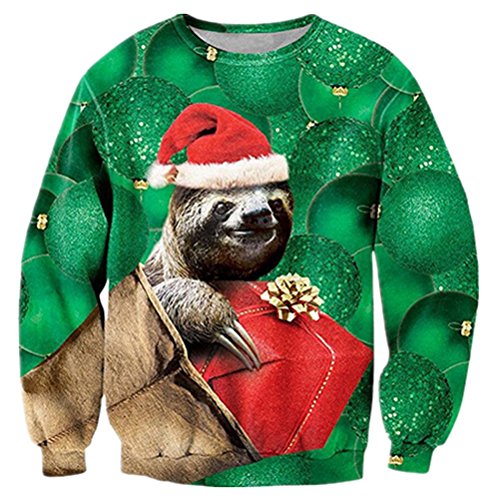 RAISEVERN Unisex Ugly Christmas Sloth Print Xmas Pullover Sweater Sweatshirt For Teen Boys Girls, 2017 Style Christmas Sloth 1, Large