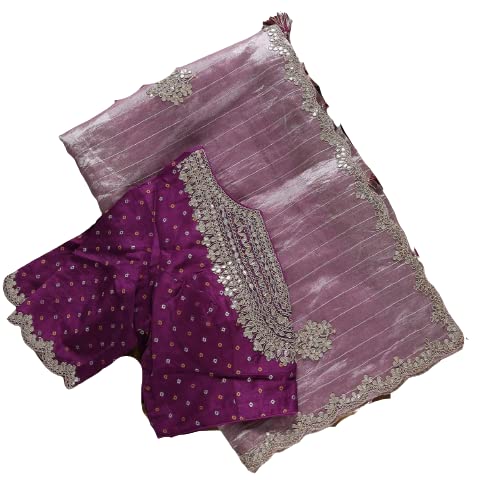 Rangoli Art Women And Girls Organza Saree With Blouse Piece (Purple)