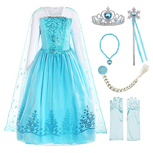 ReliBeauty Girls Sequin Princess Costume Long Sleeve Dress up, Light Blue(with Accessories), 4T(110)