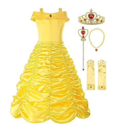 ReliBeauty Little Girls Layered Princess Costume Dress up with Accessories, Yellow, 4T-4/120