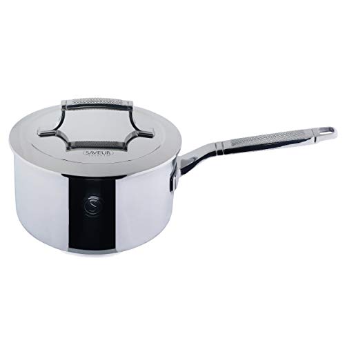 SAVEUR SELECTS Tri-ply Stainless Steel 3-Quart Saucepan with Lid, Induction-ready, Dishwasher Safe, Voyage Series