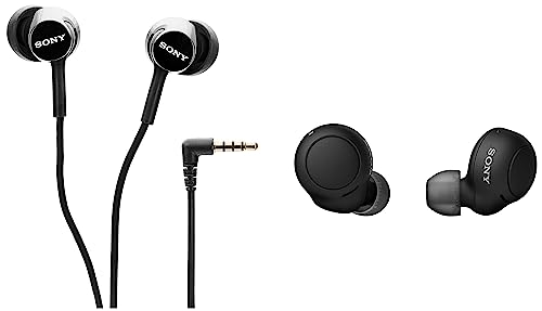 Sony WF-C500 Truly Wireless Bluetooth Earbuds with 20Hrs Battery, True Wireless Earbuds with Mic for Phone Calls & MDR-EX155AP in-Ear Wired Headphones with Mic (Black),