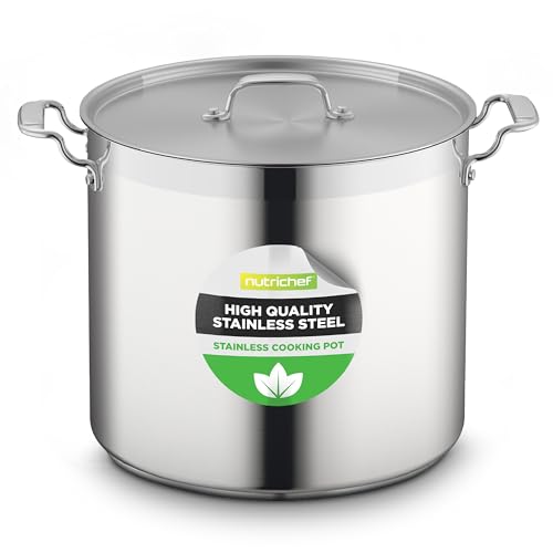 Stainless Steel Cookware Stock Pot - 24 Quart, Heavy Duty Induction Pot, Soup Pot With Stainless Steel, Lid, Induction, Ceramic, Glass and Halogen Cooktops Compatible - NCSPT24Q