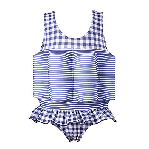 Striped Floatation Swimsuit with Adjustable Buoyancy Swimwear for 1-7 Years Boys Girls Kids Float Suit Bathing Vest Jacket Toddler One Piece Shorty Suit Floating Ruffle Tutu Swim Dress Blue 18-24M