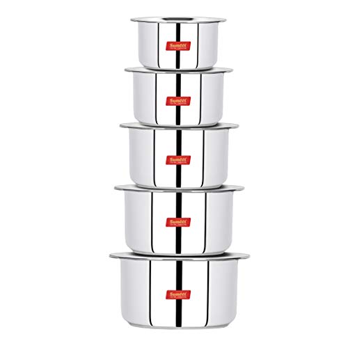 Sumeet Stainless Steel Cookware Set With Lid, 1 L to 3 Liter, 10 Piece (White), Polished