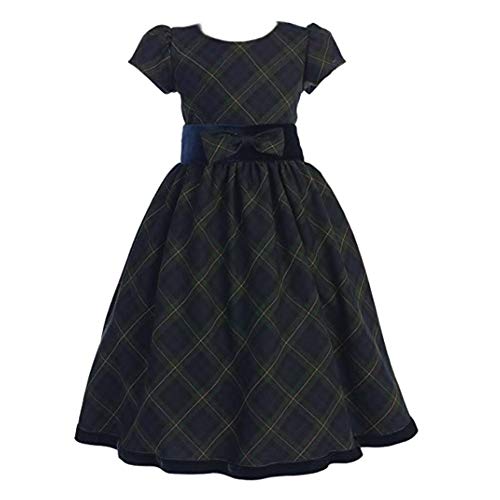 Swea Pea & Lilli Plaid Holiday/Christmas Girls Dress with Velvet Trim (10, Green)