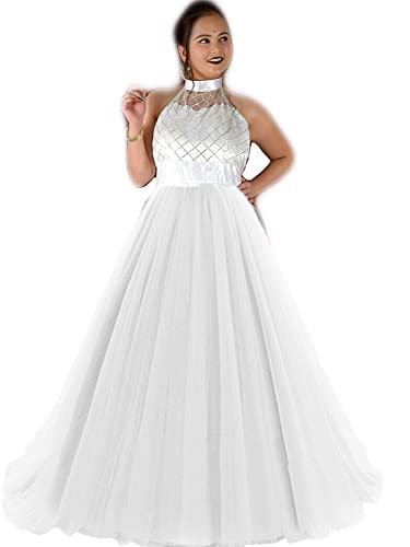 TILISM Womens Long White Weding Evening Gown Dress with Jacket (X-Large)