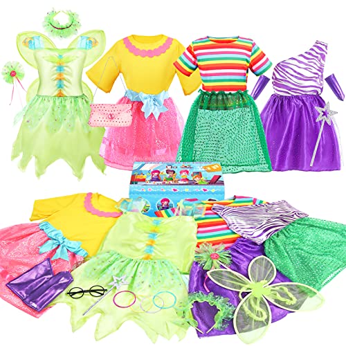 Teuevayl Little Girl Dress up Trunk Set, 20PCS Girls Pretend Play Princess Role Play Costumes Set, Singer, Princess, Fairy Costume for Girl Ages 3-6