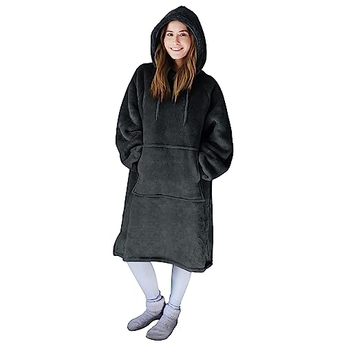 Tirrinia Blanket Sweatshirt, Super Soft Warm Comfortable Sherpa Hoodie with Giant Pocket, for Adults and College Students, Outdoor, Indoor,Reversible, Hood, Oversized, Black