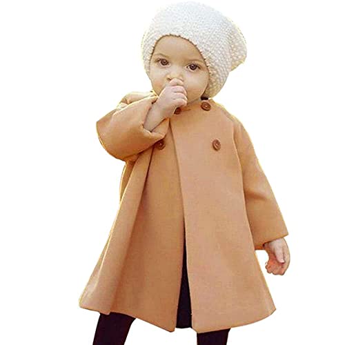 Toddler Baby Girls Coats Kids Cloak Button Warm Thick Jacket Clothes Baby Fall Winter Outwear Clothes Set (Khaki, 18-24 months)