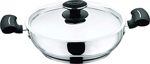 Vinod Cookware Induction Friendly Stainless Steel Tivoli Kadai with Lid, 26 cm, 4 LTR