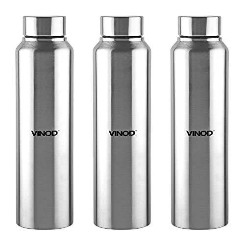 Vinod Frost Fridge Water Bottle with Fabricated 18/8 Stainless Steel Coating Inside and Outside (Pack of 3) - Useful for School, College, Office, Gym Etc (Silver)