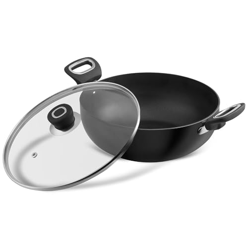 Vinod Hanos Hard Anodised Non Stick Deep Kadhai with Glass lid - 2.6 Litre, 22 cm | 3.25mm Thick | 5X Non Stick | Metal Spoon Friendly | Induction Base | 2 Year Warranty