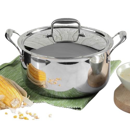 Vinod Platinum Triply Stainless Steel Saucepot with Lid - 8 litre, 30 cm | 2.5mm Thick | SAS Bottom | Biryani Pot | Induction and Gas Base | 5 Year Warranty - Silver