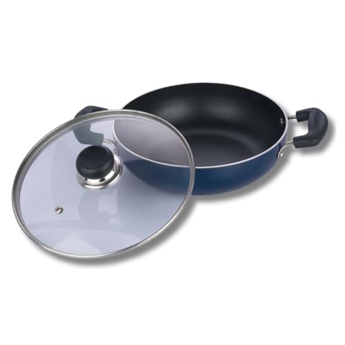 Vinod Zest Aluminium Non Stick Kadhai with Glass Lid - 2 Litre, 22cm | 3 Layer Ceramic Coating | 3 mm Thick | Metal Spoon Friendly | Gas Base, Toxin Free - 2 Year Warranty