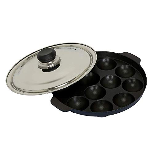 Vinod Zest Aluminium Non Stick Paniyarakal with Lid - 12 Cavities, 22cm | 4mm Thick | 3 Layer Coating | Metal Spoon Friendly | Gas Base |Toxin Free | 1 Year Warranty