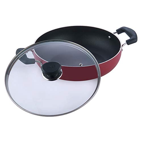 Vinod Zest Inducto Non Stick Kadhai with Glass Lid - 2.8 Litre, 24cm | 3mm Extra Thick | 3 Layer Coating | Swiss Quality | Metal Spoon Friendly | Induction Base | 2 Year Warranty