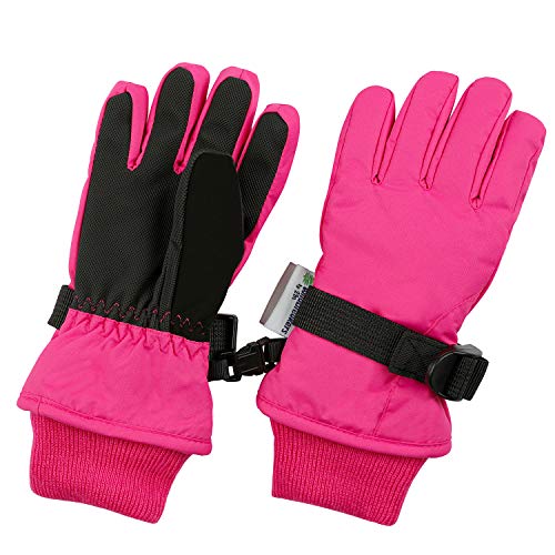 Zelda Matilda Waterproof Warmest Winter Kids Gloves w/ 3M 100G Thinsulate For Boys and Girls, Hot Pink, 8-10 years