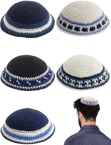 ateret yudaica Pack of 5-Pcs - Hq 17cm Mix Colors Handmade Knitted Kippah for Men Boys and Kids, Yamaka Hat from Israel - Kippot Bulk - (Model #2)