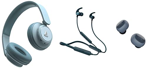 boAt Rockerz 450 Bluetooth On Ear Headphones with Mic(Aqua Blue) & Airdopes 121v2 in-Ear True Wireless Earbuds Midnight Blue & Rockerz 255 Pro+ in-Ear Bluetooth Neckband