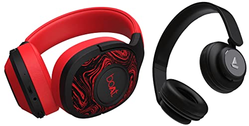 boAt Rockerz 550 Bluetooth Wireless Over Ear Headphones with Mic Upto 20 Hours Playback & Rockerz 450 Bluetooth On Ear Headphones with Mic, Upto 15 Hours Playback, Padded Ear Cushions(Luscious Black)