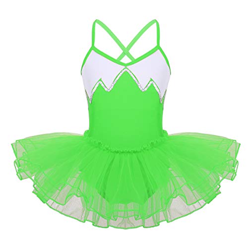 iEFiEL Girls Floral Lace Sleeveless Cutout Back Ballet Tutu Dress Ballerina Leotard Outfit Dance Wear Costumes Fluorescent Green Sequins 5-6