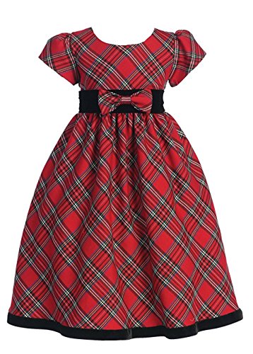 iGirlDress Little Girls Red Black Velvet Plaid Holiday Fall Christmas Girls Dress 3Mos-12, Red 813, 6