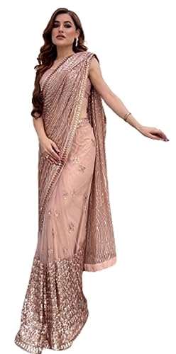 infloura Saree For Women's And Girls Georgett saree With Beautiful Sequance Embroidery work with beautiful sequins work lace border