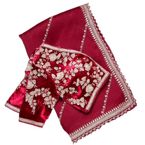 infloura Women's And Girls Organza Silk Fabric Saree With Embroidery Sequins Thread Work With Fully Work Blouse Maroon Saree