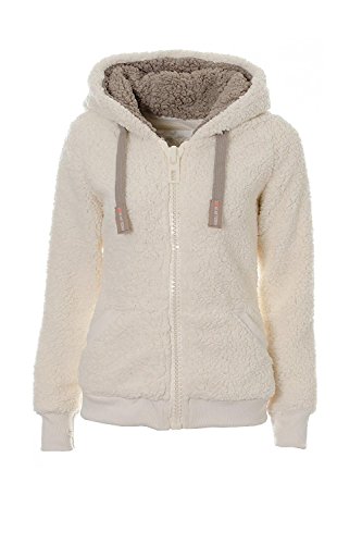 kooosin Women's New hooded sherpa jacket women Casual Winter Warm Soft Teddy Coat Zip Up Hooded Sweatshirt Jacket Coat, White, X-Large